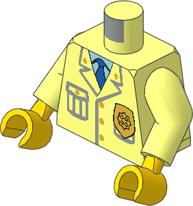 Minifig Torso with Arms and Hands with Jacket, Pocket, Badge, Blue Tie Pattern