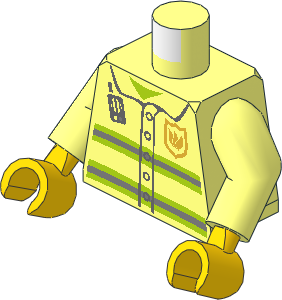 Minifig Torso with Arms and Hands with Neon Yellow Stripes, Radio and Badge Pattern
