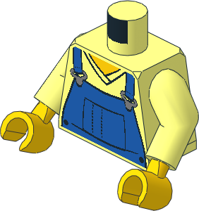 Minifig Torso with Arms and Hands with V-Neck Shirt and Blue Overalls Pattern