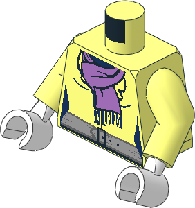 Minifig Torso with Arms and White Hands with Female Jacket with Medium Lavender Scarf with Fringe and Grey Belt Pattern