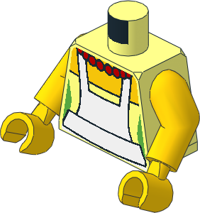 Minifig Torso with Arms and Hands with Dress, White Apron and Red Beads Necklace Pattern