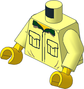 Minifig Torso with Arms and Hands with Black Outlined Pockets and Dark Green Collar Pattern