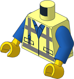 Minifig Torso with Arms and Yellow Hands with Construction Safety Vest with Reflective Stripes Pattern