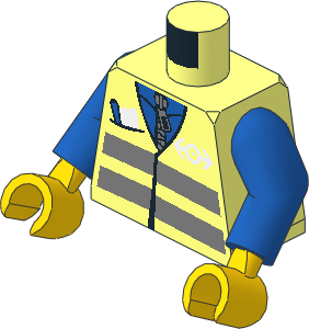 Minifig Torso with Blue Arms and Hands with Safety Vest with Reflective Stripes, Pocket and Train Logo Pattern