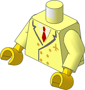 Minifig Torso with Arms and Hands with Six Button Suit, Red Tie, and Airplane Pattern