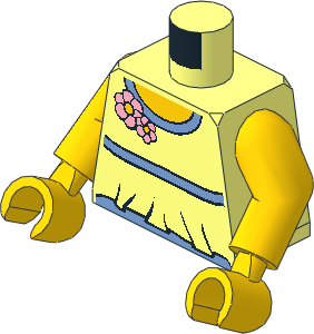 Minifig Torso with Arms and Hands with Medium Blue Trim, Yellow Neck and Flowers Pattern