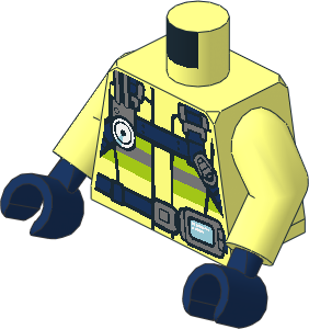 Minifig Torso with Arms and Dark Blue Hands with Firefighter Vest with Reflective Stripes with Heavy Duty Utility Belt Pattern