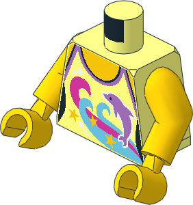 Minifig Torso with Arms and Hands with Halter Top, Dolphins, Swirls and Stars Pattern