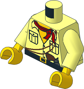 Minifig Torso with Arms and Hands with Safari Shirt, Gun, Red Bandana & Yellow Chest Pattern