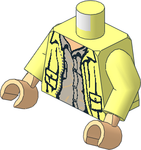 Minifig Torso with Arms and Hands with Leather Jacket and Light Grey Shirt Pattern