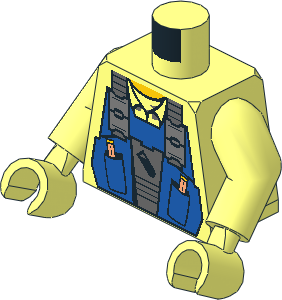 Minifig Torso with Arms and Hands with Blue Vest, Collar and Test Tube Pattern