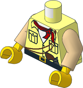 Minifig Torso with Arms and Hands with Safari Shirt, Gun, Red Bandana & White Chest Pattern