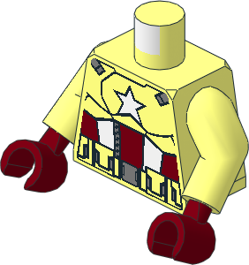 Minifig Torso with Arms and Hands with Red/White Waist, Zipper and White Star Pattern