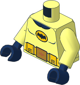 Minifig Torso with Arms and Hands with Batman Logo in Yellow Oval with Yellow Utility Belt and Gold Buckle Pattern