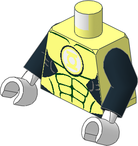 Minifig Torso with Arms and Hands with Green Lantern Logo on White Background and Muscles Outline Pattern