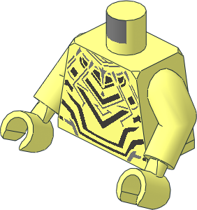 Minifig Torso with Arms and Hands with Body Armour with Dark Bluish Grey and Metallic Dark Grey Crossing Lines and Metallic Silver Teeth Necklace Pattern