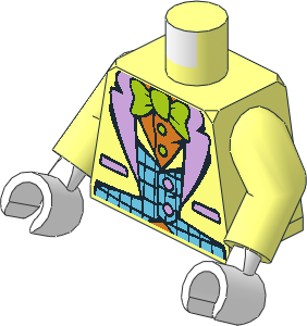 Minifig Torso with Arms and Hands with Medium Azure Vest, Orange Shirt and Lime Bow Pattern