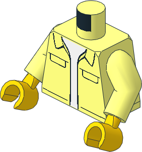 Minifig Torso with Arms and Hands with Jacket with Black Outlined Collar and Pockets over White Shirt Pattern