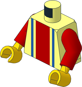Minifig Torso with Arms and Hands with Soccer Team Red/Blue Stripes and Red # 2 Pattern