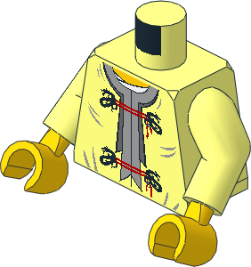 Minifig Torso with Arms and Hands with Dragon Clasps, Yellow Chest and Red Ties Front and Dragon Back Pattern