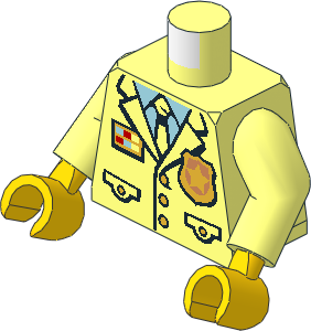 Minifig Torso with Arms and Hands with Police Suit with Tie, Gold Star Badge and Light Blue Shirt Pattern