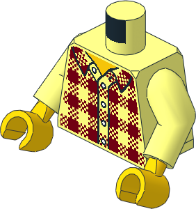 Minifig Torso with Arms and Hands with Dark Red Plaid Flannel Shirt, Collar and Buttons Pattern