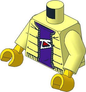Minifig Torso with Arms and Hands with Dark Purple Shirt, Zipper and Red Triangle Pattern