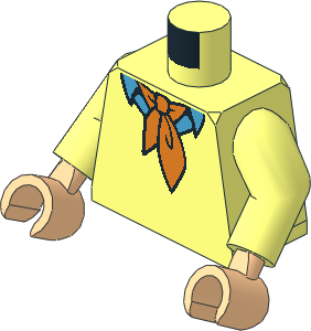Minifig Torso with Light Nougat Hands with Sweater, Dark Azure Shirt, Collar and Orange Ascot Tie Pattern
