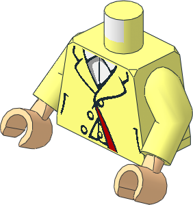 Minifig Torso with Arms and Hands with Suit Jacket, Lapels, Red Lining and White Shirt with Collar Pattern