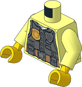 Minifig Torso with Arms and Hands with Dark Bluish Grey Police Vest, Badge, Radio and Belt Pattern
