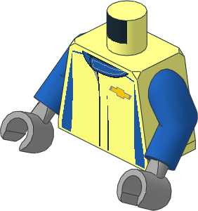 Minifig Torso with Arms and Hands with Race Suit with Chevrolet Racing Logos and Blue Stripes Pattern