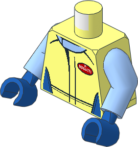 Minifig Torso with Arms and Hands with Race Suit with Bugatti Logos and Black Stripes Pattern