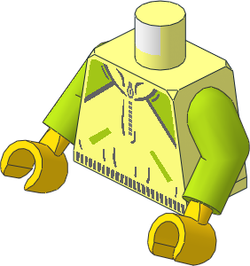 Minifig Torso with Lime Arms and Hands with Grey Waistband, Lime Shoulders and Pocket and Silver Zipper Pattern