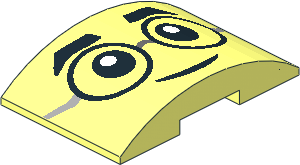 Slope Brick Curved  6 x  4 Double with Black Round Glasses, Eyebrows, Eyes and Grin Pattern