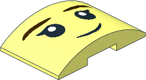 Slope Brick Curved  6 x  4 Double with Dark Brown Eyebrows and Black Eyes with Lashes and Grin Pattern