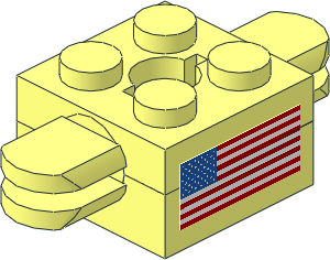 Brick  2 x  2 Arm Holder with Hole and 2 Arms (Complete) with United States Flag Sticker