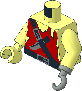 Minifig Torso with Arms, Right Hand and Left Hook Hand with Pirate Ragged Shirt and Dagger Pattern