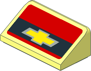 Slope Brick 31  1 x  2 x  0.667 with Chevrolet Logo on Black Stripe on Red Background Sticker