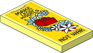 Tile  2 x  4 with Flowers, Red LEGO Brick and "Make LEGO Models Not War" Sticker