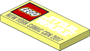 Tile  2 x  4 with Lego Logo, White Star Wars Logo and Metallic Silver "NEW YORK COMIC CON 2017" Pattern