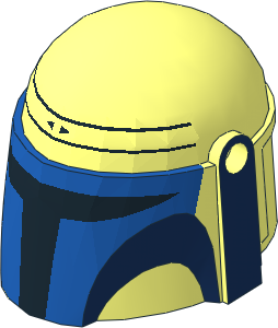 Minifig Helmet Mandalorian with Blue Visor, Dark Blue Upper Cheeks and Side and Two Black Horizontal Stripes Pattern