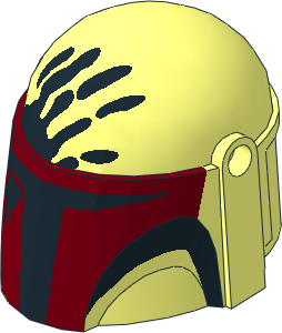 Minifig Helmet Mandalorian with Dark Red Visor, Black Mark on Right Cheek and Black Hand Print Pattern