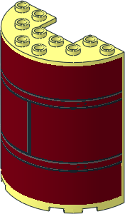 Cylinder Half  3 x  6 x  6 with  1 x  2 Cutout with Black Panel Lines on Dark Red Background Right Model Sticker