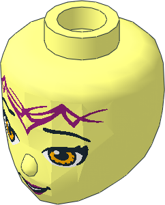 Figure Friends Female Head with Bright Light Orange Eyes, Open Mouth and Magenta Elves Tribal Pattern