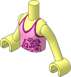 Figure Friends Girl Torso with Arms with Bright Pink Halter Top with Palm Tree, Waves and Flowers Pattern