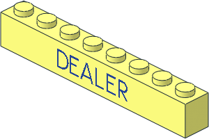 Brick  1 x  8 without Centre Studs with Violet Thin "DEALER" Pattern