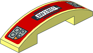 Slope Brick Curved  4 x  1 Double with Headlamps and "AW281EF" Licence Plate on Red Background Sticker
