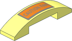 Slope Brick Curved  4 x  1 Double with Orange and Metallic Silver "CAUTION FAN" Sticker