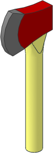 Minifig Axe with Red Head and Silver Blade Pattern