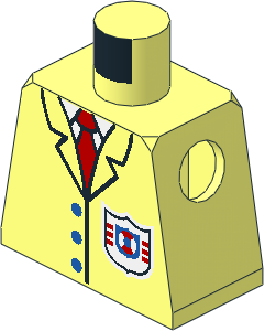Minifig Torso with White Shirt, Red Tie, Black Suit Outline and Three Blue Buttons and Coast Guard (1996) Logo Pattern